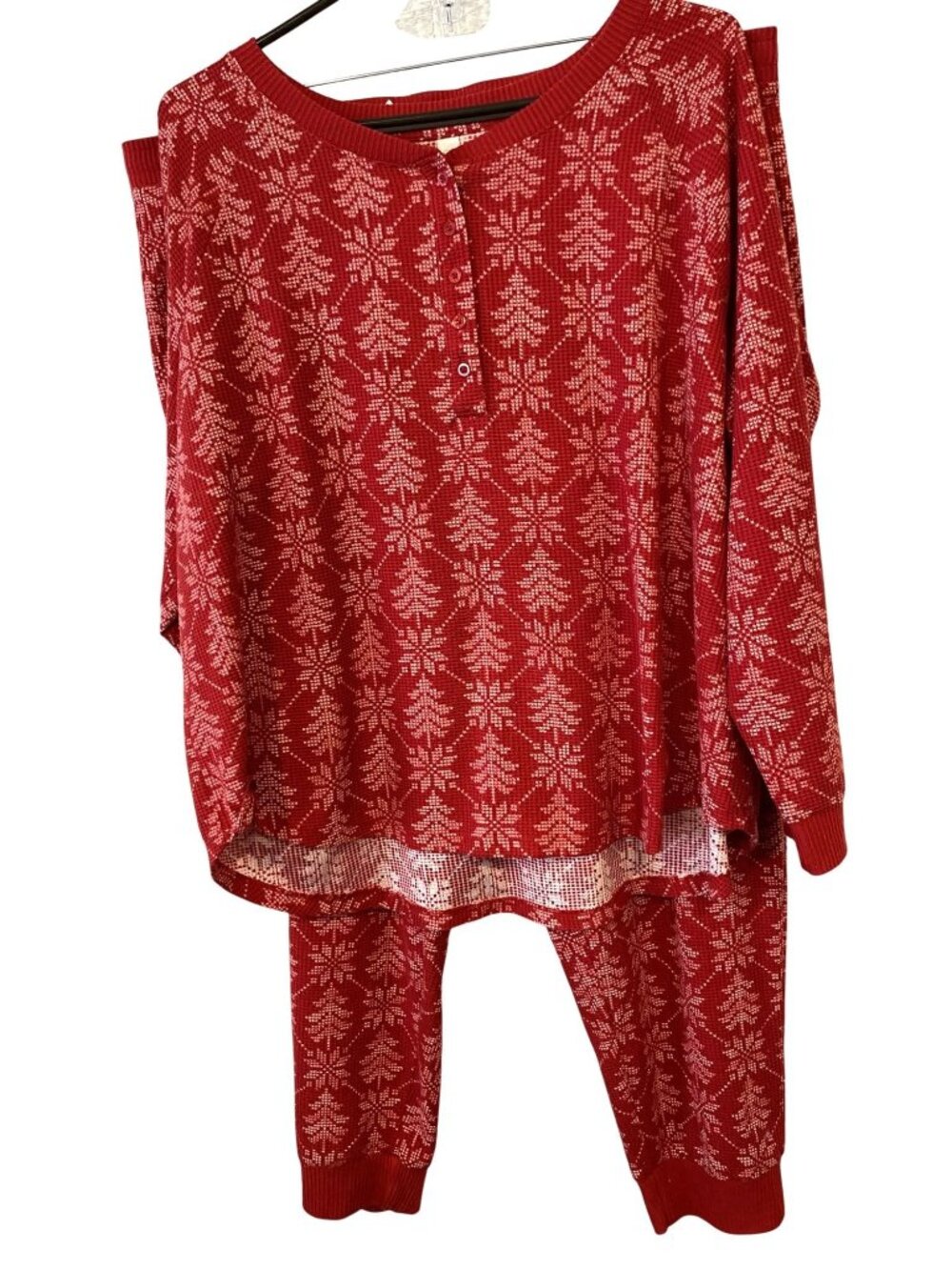 Tranquil & True Womens 2X Red Fair Isle Christmas Pajama Set Henley Holiday